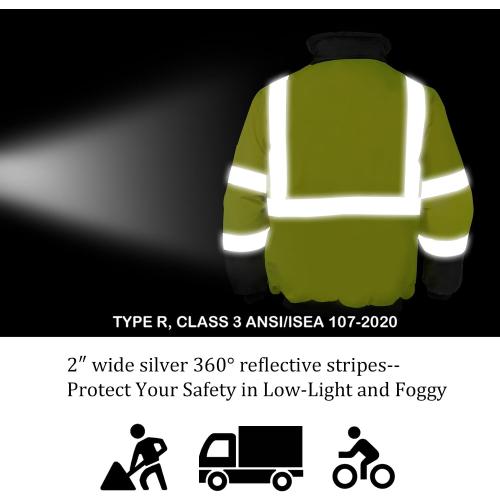 VENDACE High Visibility Reflective Safety Jackets for Men Polar Fleece Lining ANSI Class 3 Hi Vis Winter Bomber Jacket Hoodie(Yellow,L)