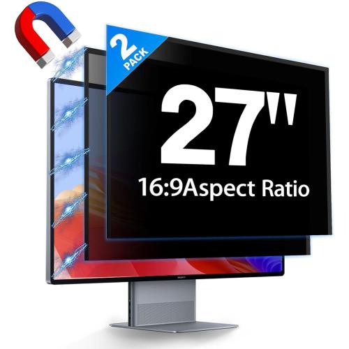Size 27 inch 2 Pack Hidden Design Magnetic Computer Privacy Screen Filter 27 inch for Frameless Monitor 16:9 Widescreen, Removable Anti Blue Light Privacy Shield, Anti-Glare Protector