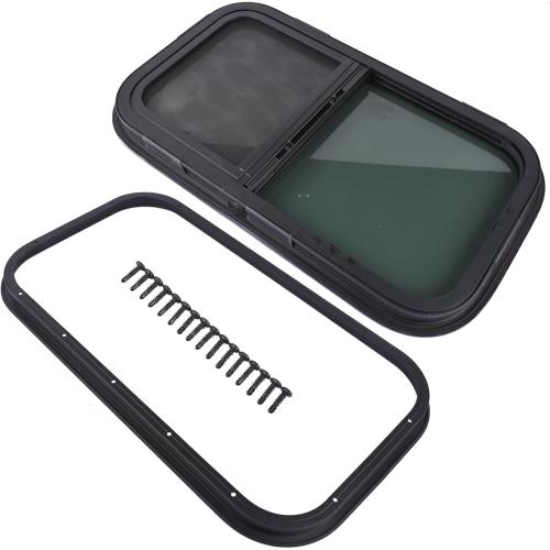 12 W x 22 H Vertical Slider RV Window Cargo Trailer with Trim Rings & Screws for Teardrop, Cargo, Horse Trailer, Marine Camper Window Replacement