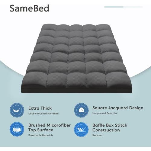 SameBed Mattress Topper Full XL,Extra Thick Mattress Pad Cover for Back Pain,Cooling Mattress Protector with 8-21 Inch Deep Pocket,Overfilled Down Alternative Filling,Grey