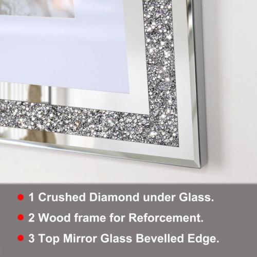 Crushed Diamond Wedding Mirror Photo Frame, Crystal Silver Glass Picture Frame For Photograph Size 11x14 inch With Mat for 8x10 inch, Pack of 2 Pieces Wall Frame. Bling Sparkle Diamond Home Decor.