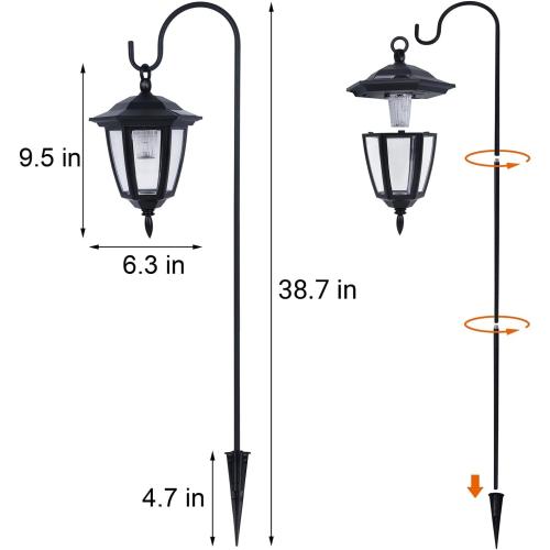 Dynaming 4 Pack Solar Hanging Lights Outdoor, Solar Powered Garden Decorative Lanterns with 4 x 38 Inch Shepherd Hooks, Waterproof Landscape Lighting for Lawn Patio Yard Pathway Driveway, Warm White