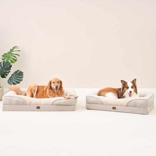 EHEYCIGA Orthopedic XL Dog Bed for Large Sized Dog, 42x30 Inch Extra Large Memory Foam Dog Couch Bed with Sides, Waterproof Liner & Washable Removable Cover, Bolster Pet Sofa, Beige