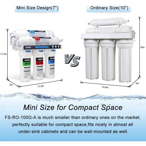 FS-TFC 5-Stage Reverse Osmosis Water Filtration System 100GPD Fast Flow Plus Extra 4 Filter for Free (FS-RO-100G-A)