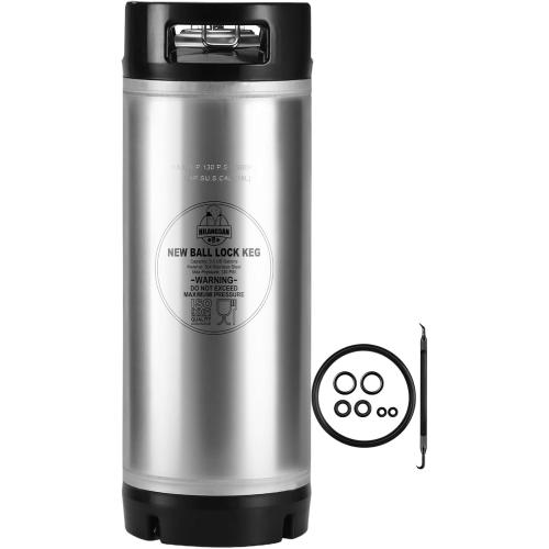 New 5 Gallon Keg Corny Keg, Stainless Steel Cornelius Keg with Ball Lock Keg Fittings, 5 Gallon Beer Keg with Dual Rubber Handle, Ball Lock Keg for Home Brewing