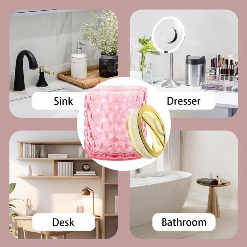 2pcs Pink Toothbrush Holders for Bathrooms, Glass Toothbrush Holder and Bathroom Tumbler Cup Set, Gold Bathroom Tooth Brush Cup Organizer for Brushes,Toothpaste and Razor