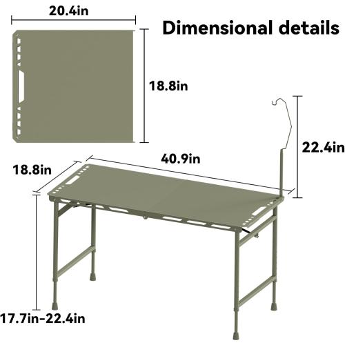 3.4 Ft Folding Camping Table - 12 lb Lightweight Portable Picnic Table with Adjustable Height & Carry Handle - Large Folding Table for Outdoor BBQ, Beach, Hiking & Home