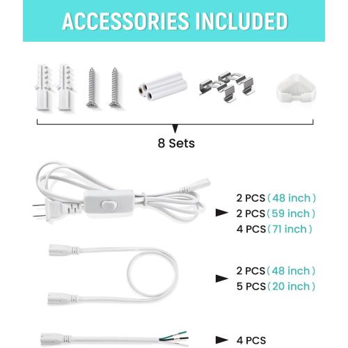 (8 Pack) Upgraded 4FT T5 LED Integrated Fixture, 6500K,20W,2300LM(Super Bright White) Linkable LED Shop Light,Garage Ceiling and Cabinet Light,Strip Light,Corded Electric with ON/Off Switch