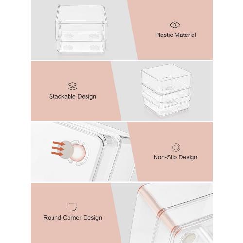 SMARTAKE 8 Piece Drawer Organizer with Non-Slip Silicone Pads, Desk Drawer Organizer Trays Storage Tray for Makeup, Jewelries, Utensils in Bedroom Dresser, Office and Kitchen (Clear)