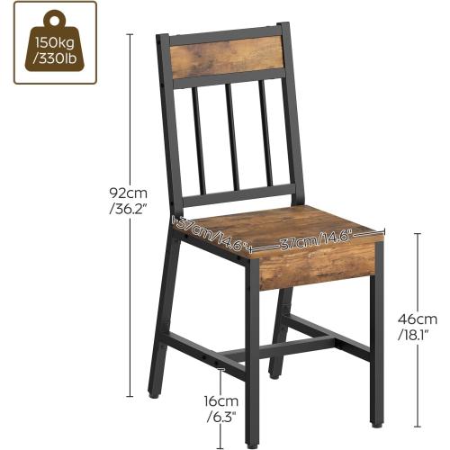 Dining Chairs Set of 4, Industrial Kitchen Chairs with Metal Frame, Slanted Back, Wooden Dining Chair Set, for Kitchen, Living Room, Rustic Brown and Black CY03L4BR