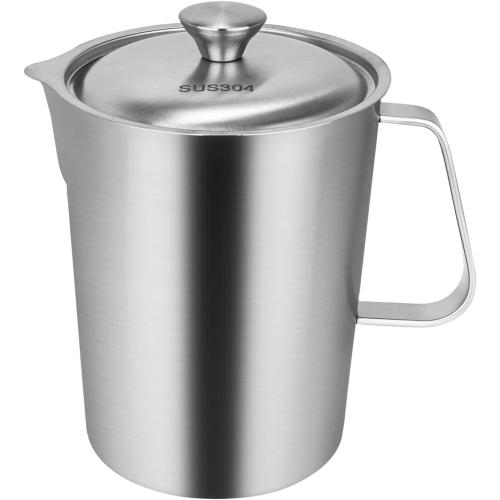 Stainless Steel Measuring Cup with Lid 2L 70 OZ, Large Mouth Graduated Beakers Metal Pitcher with Marking and Handle