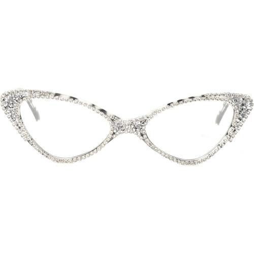 Color White   1.75 Rhinestone bullabulling Cat Eye Rhinestone Reading Glasses for Women Sparkling Crystal Eyewear Frames Trendy bling Diamond Reader