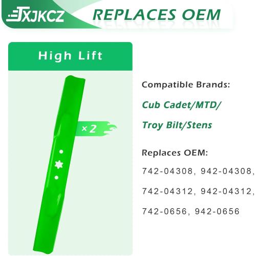 (2Pack) 742-04308 lawn mower Bla des Set for 42 Inch Cutting Deck, Cub Ca det XT1-LT42 XT2-LX42 Tro y B ilt Bronco 42 Craftsman T1000 LT1500 Replaces OEM 742-04312, 942-04308a, 942-04312 / High-Lift