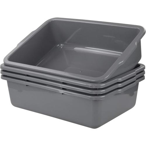 4-Pack Large Bus Tubs, Commercial Tote Box, Plastic Bus Box, 32 L, Grey