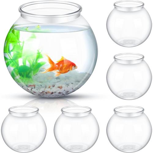 Mifoci 6 Pcs Fish Bowl Plastic Fish Tank Clear 100 oz Goldfish Bowl Multipurpose Round Desktop Aquarium Transparent for Home Office Goldfish Turtle Candy Party Favors, 7.09 x 6.3 Inch