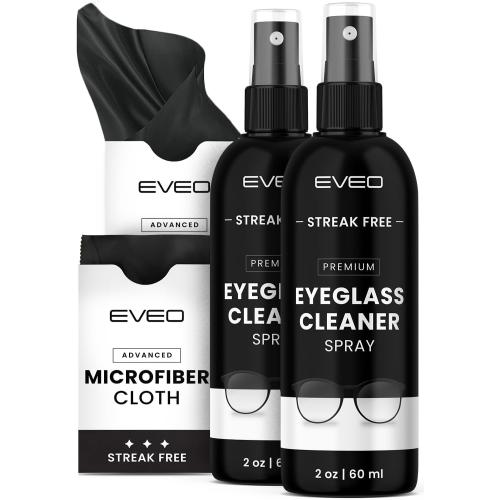 EVEO Eyeglass Cleaner Spray - Glasses Cleaner No Streaks Technology & Microfiber Cleaning Cloth - Glasses Cleaning Kit, Eye Glass Cleaners Spray Lens Cleaner - Screen & Eye Glasses Kit - 2 Pack
