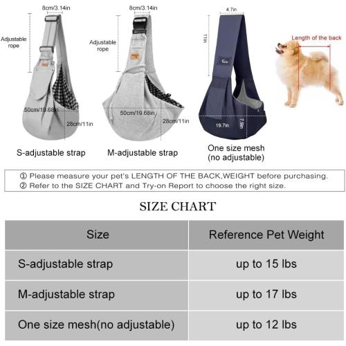 CUBY Dog and Cat Sling Carrier, Hand-Free Dog Carrier Slings with Adjustable Straps Pocker, Puppy Slings Carrier for Small Dogs Cats Outdoor Travel Bag(Black, M-Adjustable Strap)