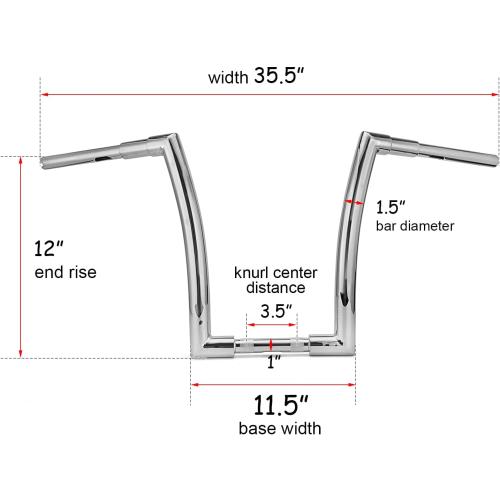 Wsays 12 Rise Ape Hanger Handlebar 1.5 inch Fat Bar Chrome Compatible with Harley Sportster XL 883 1200 Dyna Softail and Road King 1994-2022 and Road Glide 1998-2013 Models