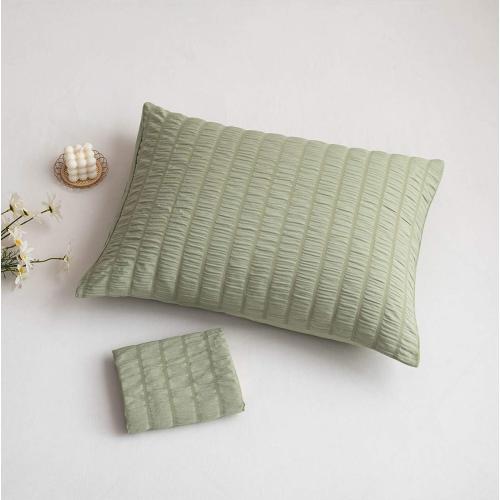 Soft Pillow Cases Set of 2, Seersucker Pillowcase Wrinkle, Fade, Stain Resistant, 100% Brushed Microfiber, King Size 20x40 Inches Pillow Covers with Envelope Closure, Green Bean