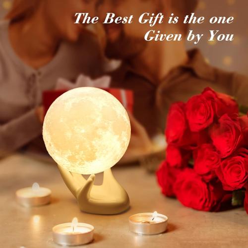 Mydethun Moon Lamp Moon Light Night Light for Kids Gift for Women USB Charging and Touch Control Brightness Warm and Cool White Lunar Lamp (3.5In Moon Light with Ceramic Hand Base)