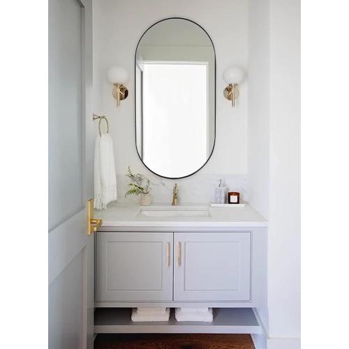 TEHOME Brushed Gold Oval Bathroom Mirror 20x40'' Pill Shaped Oblong Vanity Mirror Metal Framed Capsule Mirror for Wall in Stainless Steel Rounded Mirrors for Wall Mounted
