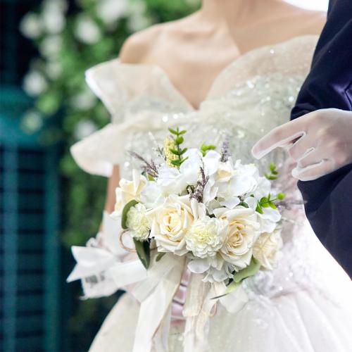Wedding Bouquets for Bride Bridesmaid,Large Big Bridal Bouquet White Champagne Ivory Artificial Fake Silk Roses Flowers for Wedding French Vintage Boho Rustic Church Decoration Toss Bouquet (9.5in(L))