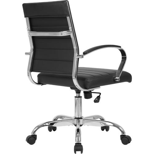 LANDSUN Home Office Chair Mid Back Desk Chair PU Leather Ribbed Executive Swivel Computer Chair with Wheels and Armrests Soft Padded Adjustable Height Conference Task Black