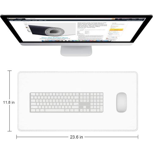 Dapesuom Large Mouse Pad, Extended Gaming Mouse Mat with Stitched Edges, Waterproof Full Size Desk Mats with Non-Slip Base, Computer Big Desktop Keyboard Pad for Laptop, Office, 23.6 x 11.8 in, White