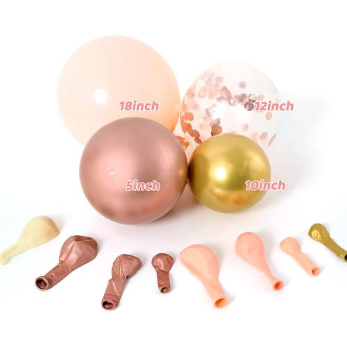 RUBFAC 143pcs Rose Gold Balloon Arch Kit Nude Pastel Pink Rose Gold Confetti Balloon Metallic Gold Balloon Garland for Baby Shower Birthday Wedding Bachelorette Party Decoration