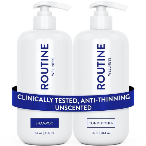 Routine Wellness Anti-Thinning Shampoo and Conditioner Set for Thinning Hair - Biotin DHT Blocker Women & Men - Color Safe Shampoo for Hair Loss & Healthier Hair - Unscented Set