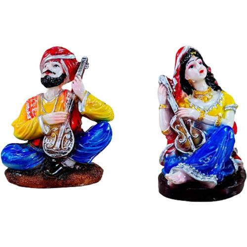 Set of 6 Size 6.6 eSplanade Resin Rajasthani Punjabi Musical Folks Showpiece Figurine Sculpture (Set of 6) | Decorative Items - Home Decor | Multicolour - 6.6 Inches (Yellow Multi)