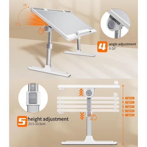 Laptop Desk for Bed,Adjustable Height Lap Desks Bed Tray,Portable Folding Couch Table with Bookstand,Car Rear Seat Sofa Floor Laptop Tray Stand for Adults Kids Eating Breakfast,Writing,Reading