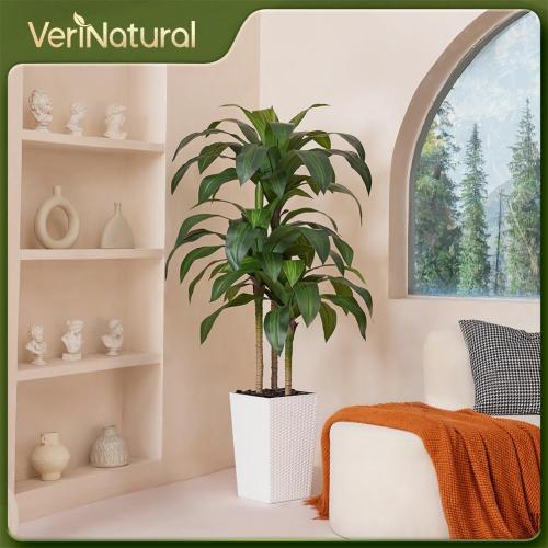 VeriNatural 5FT Artificial Dracaena Tree - UV Resistant Faux Tropical Plant, Potted Fake Tree with Taper Planter & Pebbles - Indoor Outdoor Greenery for Home, Porch, Living Room, Bedroom Decor, VN127