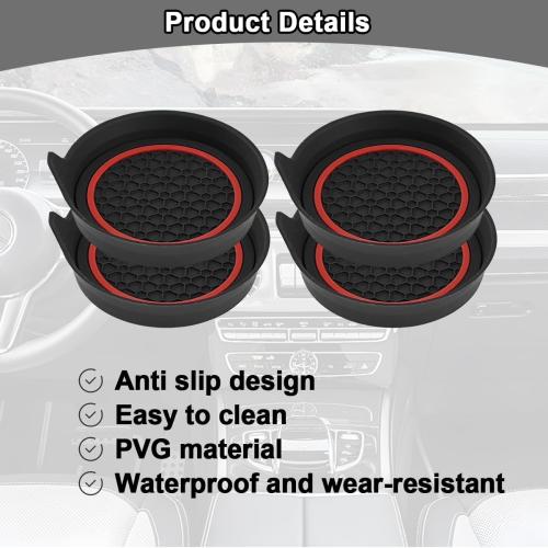 HZEL 4PCS 2.75 Inch PVC Car Cup Holder Coasters, Red/Black