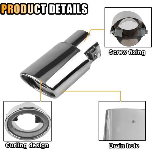 Stainless Steel Car Exhaust Tip, 2.5 Inlet 3.3 Outlet Adjustable Chrome-Plated Finish Exhaust Tailpipe, Car Exhaust Pipe Modification Tail Throat Tail Pipe, Fit for Most Cars (Straight, Silver)
