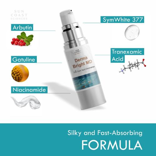 Sun Coast Sciences Derma Bright MD - Dark Spot Diminisher with Vitamin C & Hyaluronic Acid - Brightening Face Serum for Uneven Skin Tone and Age Spots - 1 Fl Oz (Pack of 1)