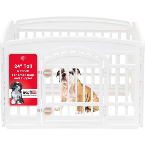 IRIS USA 24 4-Panel Dog Playpen with Door, 35 x 35 x 24, Puppy Playpen, Dog Play Pen Indoors, Pet Fence, Puppies/Small Dogs, White