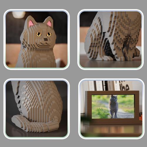 Animal Cat Series Shorthair Blue Cat Micro Building Blocks Set(2903PCS) Gift for Adults and Kids