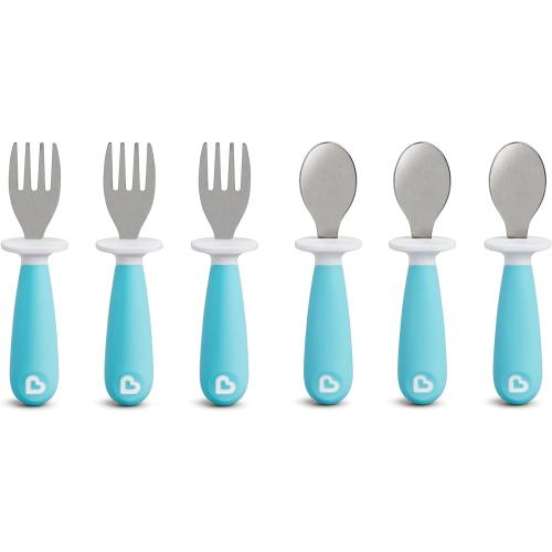 Munchkin® Raise™ Toddler Fork and Spoon Utensil Set, Rest Keeps Tip Off Table, BPA Free, 6 Pack, Blue