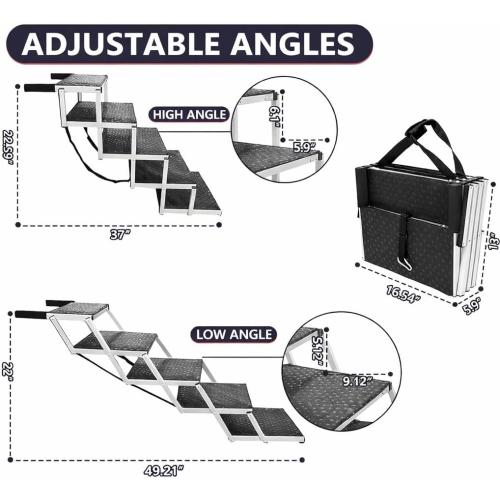 PENSUN Dog Stairs with Nonslip Surface Portable Folding Pet Ramp for Car, SUV and Trucks Foldable Truck Ramp Stairs for Small to Large Size Dogs Up to 250LBS