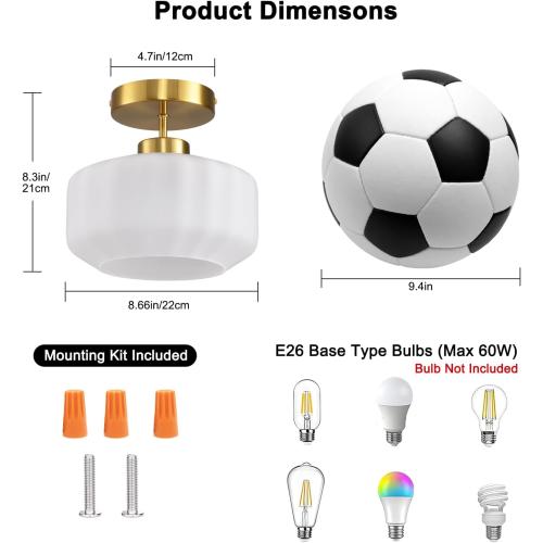 Industrial Gold Matte Light Fixtures Ceiling Mount, with Frosted Glass Shades Semi Flush Mount Ceiling Light, for Hallway Fixtures Kitchen, Foyer