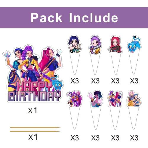 25pcs Demon Hunters Cake Decorations with 24pcs Cupcake Toppers, 1pcs Cake Topper for Demon Hunters Birthday Party Supplies Kids Birthday Decorations