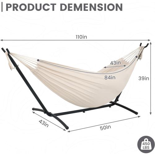Lazy Daze Hammocks Double Hammock with 9ft Space-Saving Steel Stand Includes Portable Carrying Case, 450 Pounds Capacity (Natural)