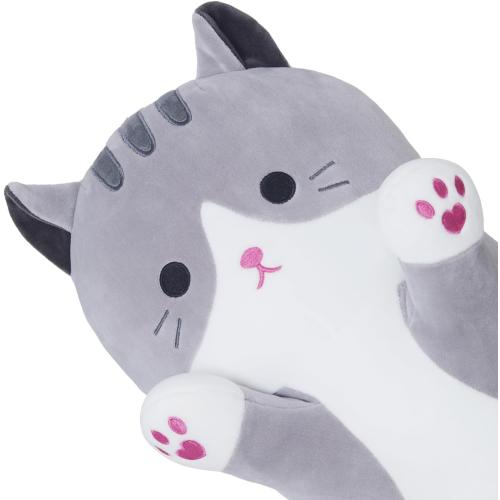 Long Cat Body Pillow for Kids, Cute Cat Stuffed Animals Gifts for Girls, Long Cat Plush Toy for Birthday, Soft Cat Plushies Pillow (Grey, 19.6in/50cm)