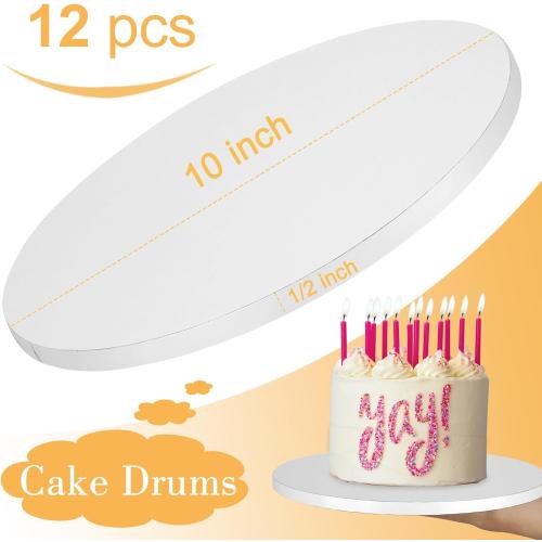 12 PCS Cake Drums 10 Inch, 10inch Drum, Cake Boards 10 Inch Round, 1/2 Thick Cardboard, Sturdy Circle, Base para Pastel Cardboard Base White Cake Boards for Wedding
