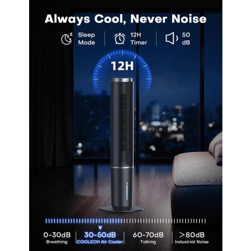 42 INCH Portable Air Conditioners w/LED Touch Screen, 4 Mode&3 Speed,1-Gal Tank for 15H Cooling Evaporative Air Cooler,12H Timer, No Hose No Window Needed, 90° Oscillating AC Unit for Bedroom