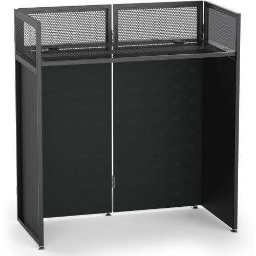 YooKoo Foldable DJ Booth for Tool-Free Assembly, DJ Table with White & Black Scrims, Metal Frame DJ Facade, DJ Stand with Cable Hole and Carry Bag, for Parties & Events & Small Studios ( maybe missing screws)