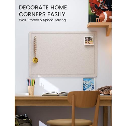 Fluxynara Bulletin Board,35.4 x 23.6 Cork Board Alternative with 12 Safe Removable Adhesive Tabs, Foldable Felt Pin Board for Home Office, Classroom, Bedroom,Entryway for Walls—Oatmeal