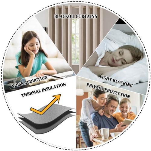 MIULEE 100% Blackout Linen Textured Curtains for Bedroom Solid Thermal Insulated Natural Beige Grommet Room Darkening Curtains & Drapes Luxury Decor for Living Room Nursery 52 x 84 Inch (2 Panels)