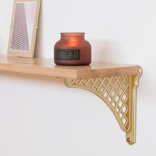 Gold 2 Pack 8 HARPOON 2 Pack Heavy Duty Cast Iron Victorian Shelf Bracket, 8 Inches Gold Baroque L-Shaped Shelf Brackets, DIY Projects, Hardware Included